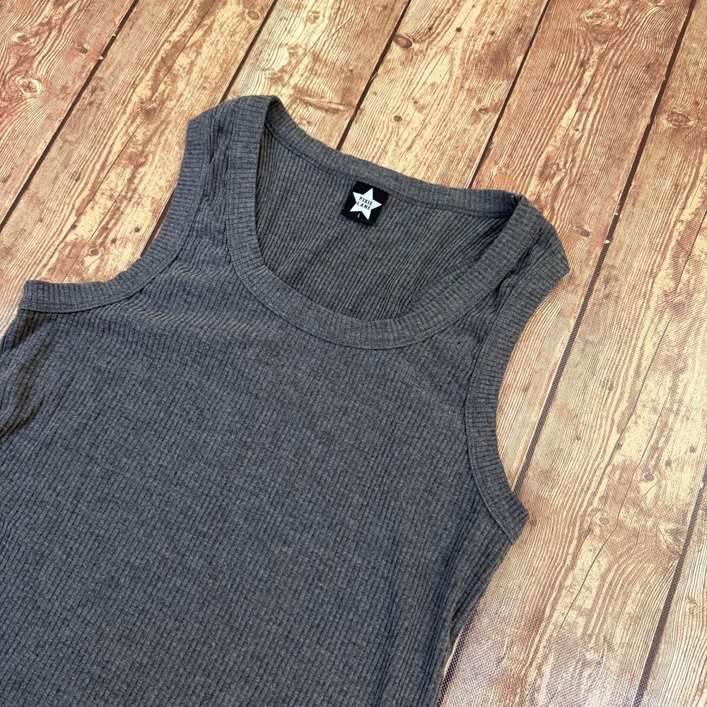Pixie Lane Ribbed Tank Top Womens Large Gray Stretch Racerback MJ171
